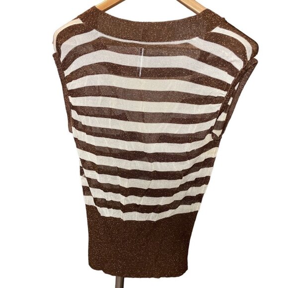 Vintage 90s WR Copper Sparkle Stretch Knit Pullover Cap Sleeve Top Sz LP - Picture 2 of 9